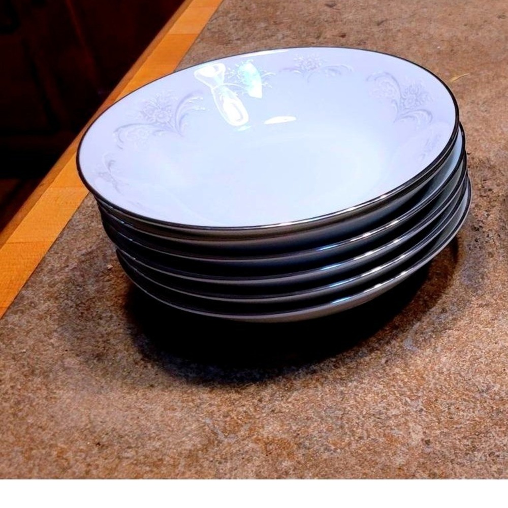 Noritake Casablanca lunch Set‎ Bowls Silver Rim Elegant Formal Dining